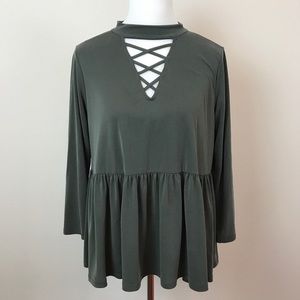 $10 CLOSET SALE❗️Olive Lace Up Mock Neck Top